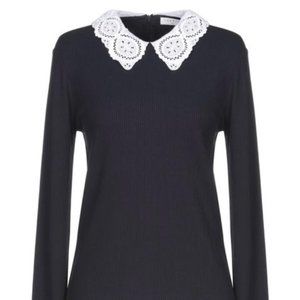 Paris Lace Collar Handknit Long Sleeve Darkblue